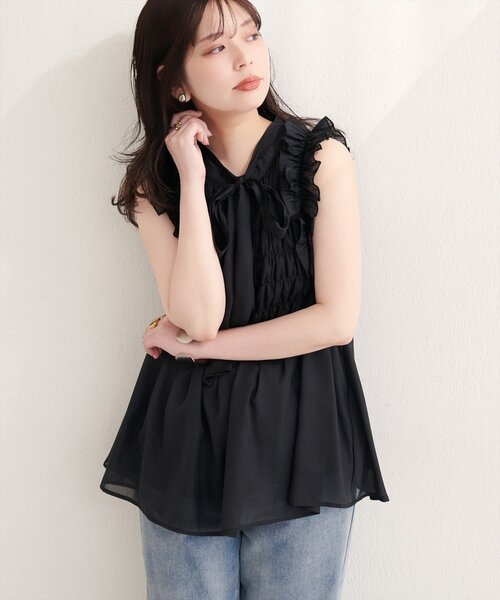 natural couture(ナチュラルクチュール)の「バックリボンノースリチュニック(シャツ/ブラウス・レディース・ブラック/サックスブルー/アイボリー/ミント/ラベンダー・FREE)」の14枚目の写真