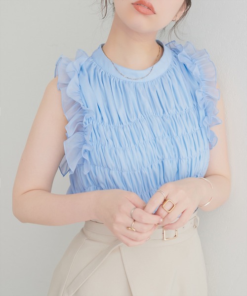 natural couture(ナチュラルクチュール)の「バックリボンノースリチュニック(シャツ/ブラウス・レディース・ブラック/サックスブルー/アイボリー/ミント/ラベンダー・FREE)」の4枚目の写真