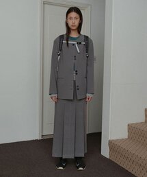 クラシックプリーツロングスカート_ライトカーキグレー