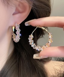 クリスタルフープデザインピアス