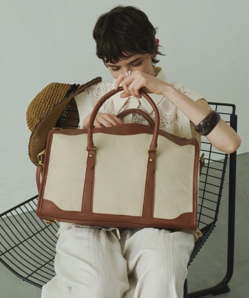 Plumel（プルメル）の「Leather Bi-color Boston Bag / レザーバイカラーボストンバッグ（ボストンバッグ・レディース・ブラウン/ブラック・FREE）」の5枚目の写真