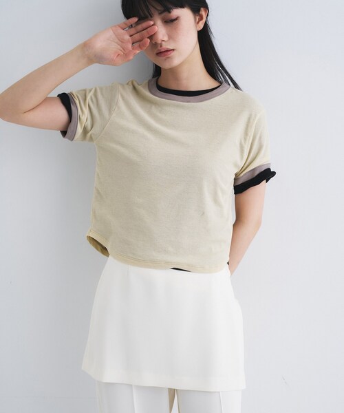CODE A(コードエー)の「sheer ringer tee(Tシャツ/カットソー・レディース・ライトイエロー系/チャコールグレー/ブラック系2・00)」の3枚目の写真