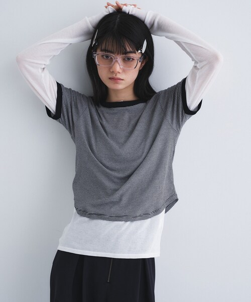 CODE A(コードエー)の「sheer ringer tee(Tシャツ/カットソー・レディース・ライトイエロー系/チャコールグレー/ブラック系2・00)」の5枚目の写真