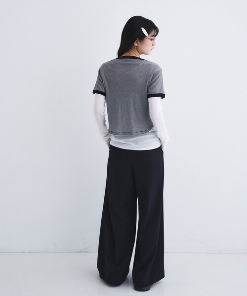 CODE A(コードエー)の「sheer ringer tee(Tシャツ/カットソー・レディース・ライトイエロー系/チャコールグレー/ブラック系2・00)」の7枚目の写真