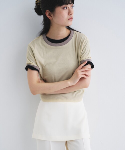 CODE A(コードエー)の「sheer ringer tee(Tシャツ/カットソー・レディース・ライトイエロー系/チャコールグレー/ブラック系2・00)」の8枚目の写真