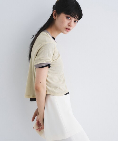 CODE A(コードエー)の「sheer ringer tee(Tシャツ/カットソー・レディース・ライトイエロー系/チャコールグレー/ブラック系2・00)」の9枚目の写真