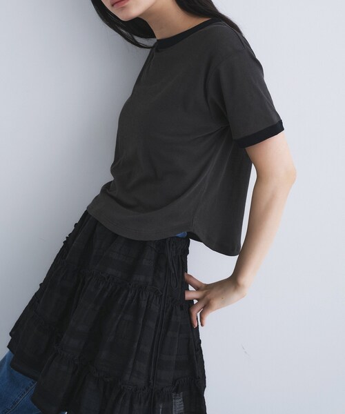 CODE A(コードエー)の「sheer ringer tee(Tシャツ/カットソー・レディース・ライトイエロー系/チャコールグレー/ブラック系2・00)」の12枚目の写真