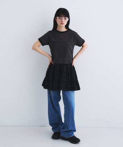 CODE A(コードエー)の「sheer ringer tee(Tシャツ/カットソー・レディース・ライトイエロー系/チャコールグレー/ブラック系2・00)」の13枚目の写真