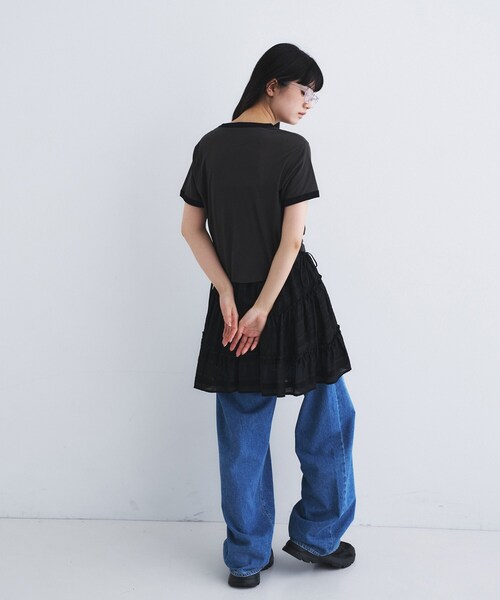 CODE A(コードエー)の「sheer ringer tee(Tシャツ/カットソー・レディース・ライトイエロー系/チャコールグレー/ブラック系2・00)」の14枚目の写真