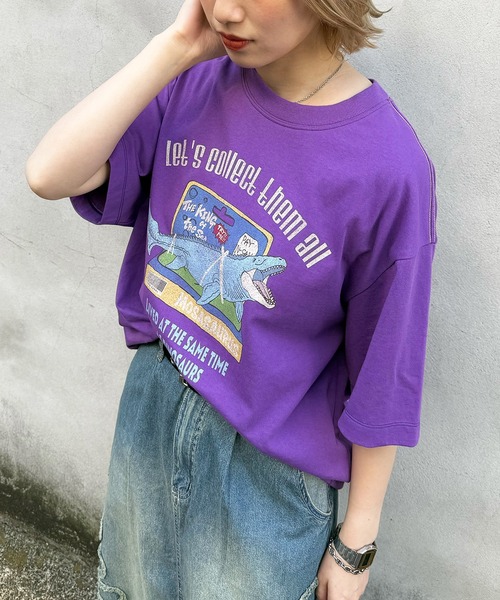 DOUBLE NAME(ダブルネーム)の「Dino.Figure Collector TEE(Tシャツ/カットソー・レディース・ブラック/パープル/オフホワイト・FREE)」の6枚目の写真