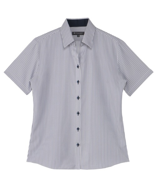 TOKYO SHIRTS(トウキョウシャツ)の「【吸水速乾】【COFREX】形態安定ノンアイロン スキッパー 半袖ビジネスワイシャツ(ビジネスシャツ・レディース・ネイビー・M/L/S/LL/XL)」の1枚目の写真