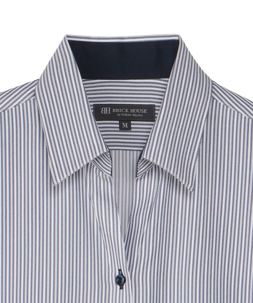 TOKYO SHIRTS(トウキョウシャツ)の「【吸水速乾】【COFREX】形態安定ノンアイロン スキッパー 半袖ビジネスワイシャツ(ビジネスシャツ・レディース・ネイビー・M/L/S/LL/XL)」の3枚目の写真
