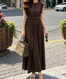 フリンジデザインバックオープンノースリーブロングワンピース