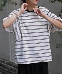 Marient | ボーダーカーブオーバーTシャツ(Tシャツ/カットソー)