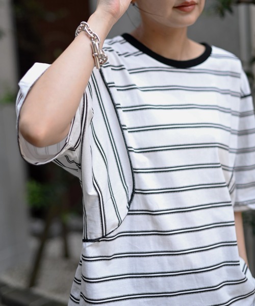 Marient（マリエント）の「ボーダーカーブオーバーTシャツ（Tシャツ/カットソー・レディース・ホワイト・FREE）」の10枚目の写真