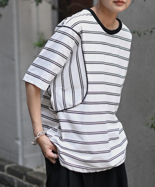 Marient（マリエント）の「ボーダーカーブオーバーTシャツ（Tシャツ/カットソー・レディース・ホワイト・FREE）」の13枚目の写真