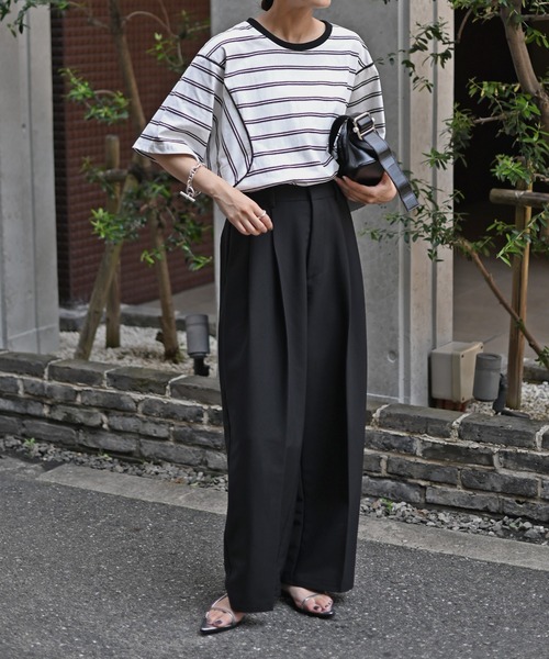 Marient（マリエント）の「ボーダーカーブオーバーTシャツ（Tシャツ/カットソー・レディース・ホワイト・FREE）」の4枚目の写真