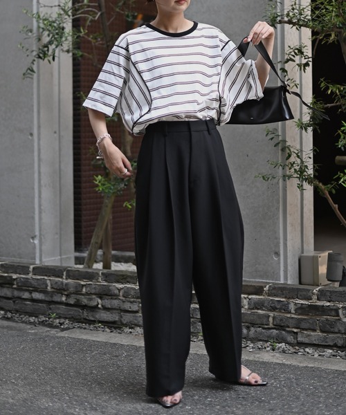 Marient（マリエント）の「ボーダーカーブオーバーTシャツ（Tシャツ/カットソー・レディース・ホワイト・FREE）」の6枚目の写真