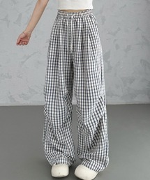 サイドタック入りサッカーチェックワイドパンツ