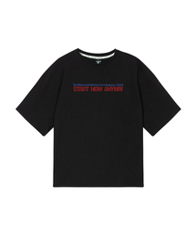 スローガンシーズンオーバーサイズ半袖Tシャツ[ブラック]