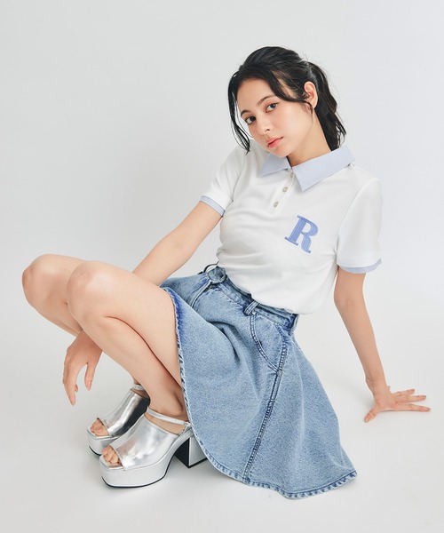 REDYAZEL（レディアゼル）の「RポロレイヤードTシャツ（Tシャツ/カットソー・レディース・ホワイト/ネイビー/ベージュ・FREE）」の4枚目の写真