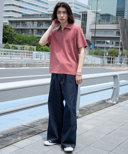 WEGO（ウィゴー）の「WEGO/【26年春夏新作】ブリーチカノコハーフZIPポロ（ポロシャツ・メンズ・ワイン・LARGE/MEDIUM）」の2枚目の写真