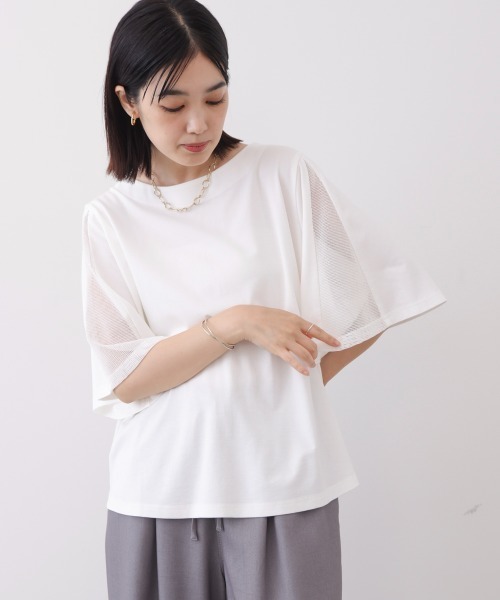 Bou Jeloud（ブージュルード）の「メッシュ切替カットソー（Tシャツ/カットソー・レディース・カーキ/オフホワイト/ブラック・FREE）」の5枚目の写真