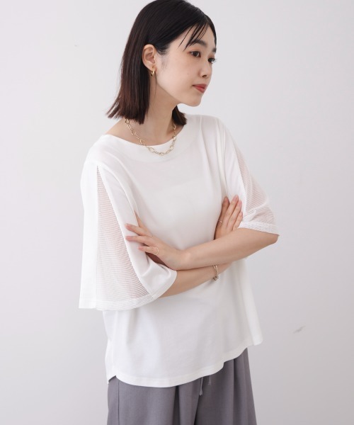 Bou Jeloud（ブージュルード）の「メッシュ切替カットソー（Tシャツ/カットソー・レディース・カーキ/オフホワイト/ブラック・FREE）」の7枚目の写真