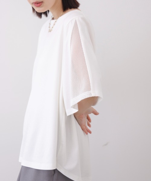 Bou Jeloud（ブージュルード）の「メッシュ切替カットソー（Tシャツ/カットソー・レディース・カーキ/オフホワイト/ブラック・FREE）」の8枚目の写真