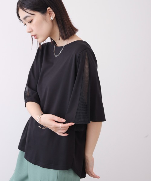 Bou Jeloud（ブージュルード）の「メッシュ切替カットソー（Tシャツ/カットソー・レディース・カーキ/オフホワイト/ブラック・FREE）」の17枚目の写真