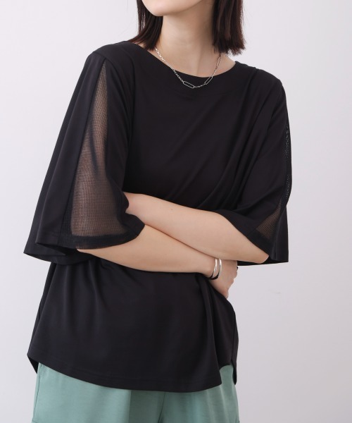 Bou Jeloud（ブージュルード）の「メッシュ切替カットソー（Tシャツ/カットソー・レディース・カーキ/オフホワイト/ブラック・FREE）」の19枚目の写真