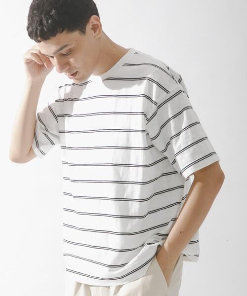 URBAN RESEARCH Sonny Label(アーバンリサーチサニーレーベル)の「スラブ天竺ボーダーショートスリーブTシャツ(Tシャツ/カットソー・メンズ・ブルー/オフホワイト/グレー系その他・MEDIUM/LARGE)」の2枚目の写真