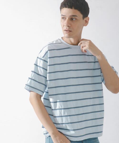 URBAN RESEARCH Sonny Label(アーバンリサーチサニーレーベル)の「スラブ天竺ボーダーショートスリーブTシャツ(Tシャツ/カットソー・メンズ・ブルー/オフホワイト/グレー系その他・MEDIUM/LARGE)」の1枚目の写真