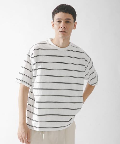 URBAN RESEARCH Sonny Label(アーバンリサーチサニーレーベル)の「スラブ天竺ボーダーショートスリーブTシャツ(Tシャツ/カットソー・メンズ・ブルー/オフホワイト/グレー系その他・MEDIUM/LARGE)」の5枚目の写真