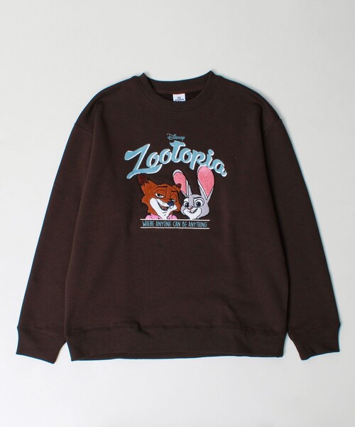 GLOSTER(グロスター)の「【ZOOTOPIA/ズートピア】ニック&ジュディ サガラ刺繍クルースウェット 裏起毛(スウェット・メンズ・ブラウン/アイボリー・L/M)」の2枚目の写真