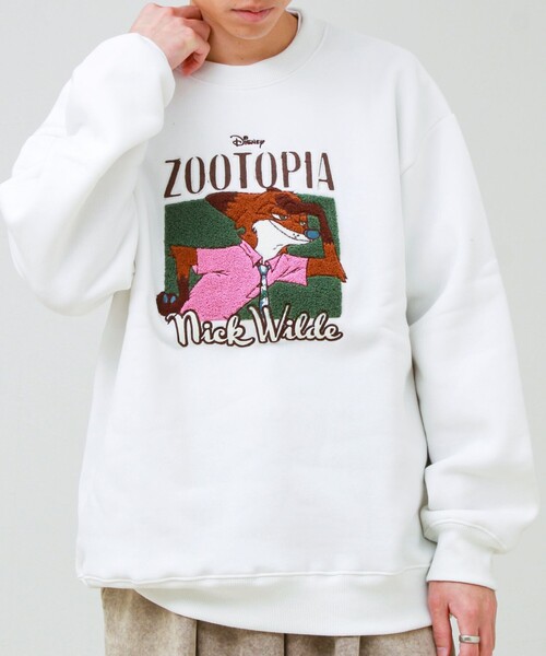 GLOSTER（グロスター）の「【ZOOTOPIA/ズートピア】ニック＆ジュディ サガラ刺繍クルースウェット 裏起毛（スウェット・メンズ・ブラウン/アイボリー・L/M）」の14枚目の写真