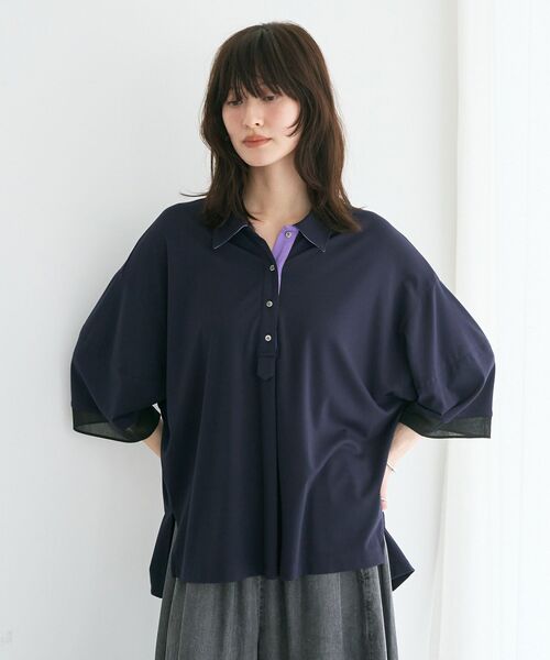 Editt by YECCA VECCA(エディットバイイェッカヴェッカ)の「袖口シアーポロカットソー(ポロシャツ・レディース・ブラウン/ネイビー/ブラック・FREE)」の8枚目の写真