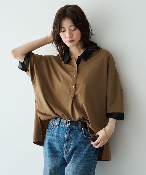 Editt by YECCA VECCA(エディットバイイェッカヴェッカ)の「袖口シアーポロカットソー(ポロシャツ・レディース・ブラウン/ネイビー/ブラック・FREE)」の9枚目の写真