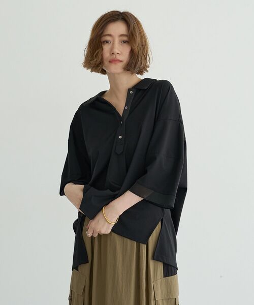 Editt by YECCA VECCA(エディットバイイェッカヴェッカ)の「袖口シアーポロカットソー(ポロシャツ・レディース・ブラウン/ネイビー/ブラック・FREE)」の21枚目の写真