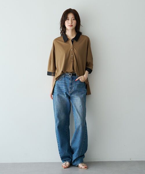 Editt by YECCA VECCA(エディットバイイェッカヴェッカ)の「袖口シアーポロカットソー(ポロシャツ・レディース・ブラウン/ネイビー/ブラック・FREE)」の5枚目の写真
