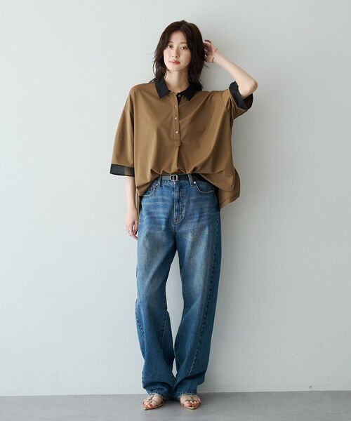 Editt by YECCA VECCA(エディットバイイェッカヴェッカ)の「袖口シアーポロカットソー(ポロシャツ・レディース・ブラウン/ネイビー/ブラック・FREE)」の6枚目の写真