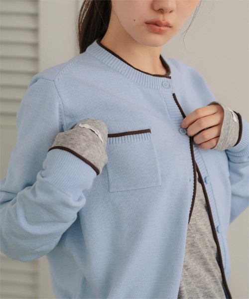miette(ミエット)の「胸ポケット配色ニットカーディガン(カーディガン/ボレロ・レディース・グレー/ライトブルー/ブラウン・FREE)」の21枚目の写真