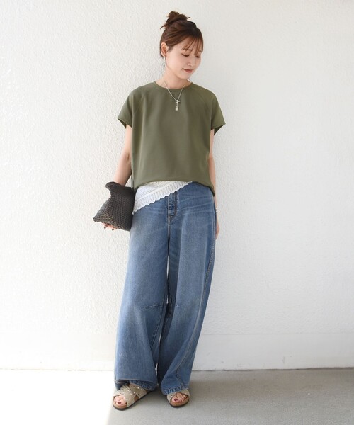 SHIPS(シップス)の「〈接触冷感/UVカット/吸水速乾〉ジョーゼット サイド タック フォルム スリーブ プルオーバー(Tシャツ/カットソー・レディース・オフホワイト/ネイビー/ライトオリーブ・ONE SIZE)」の10枚目の写真