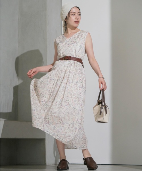 コヒナ cohina プリントミックスタッセルワンピース COHINA MADE WITH LIBERTY FABRIC】ノースリーブリボンベルト