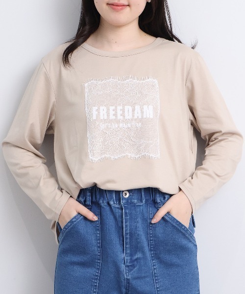 leswel(レスウェル)の「【M~5L】レースロゴロンT(Tシャツ/カットソー・レディース・カーキ/ライトグレー/チャコールグレー・M/L/LL/3L/4L/5L)」の1枚目の写真