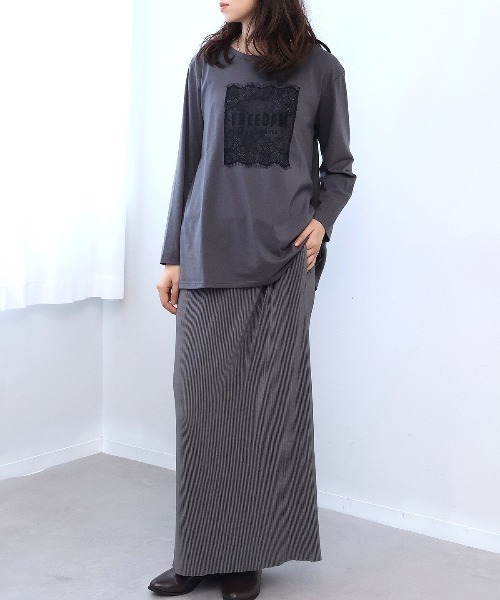 leswel(レスウェル)の「【M~5L】レースロゴロンT(Tシャツ/カットソー・レディース・カーキ/ライトグレー/チャコールグレー・M/L/LL/3L/4L/5L)」の5枚目の写真