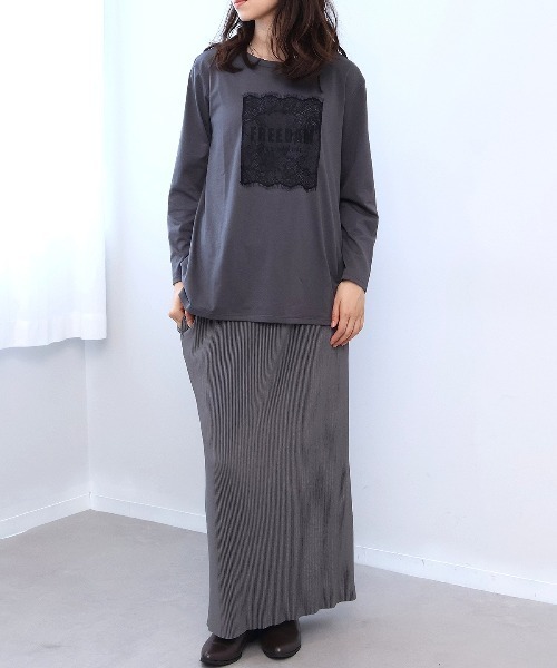 leswel(レスウェル)の「【M~5L】レースロゴロンT(Tシャツ/カットソー・レディース・カーキ/ライトグレー/チャコールグレー・M/L/LL/3L/4L/5L)」の6枚目の写真