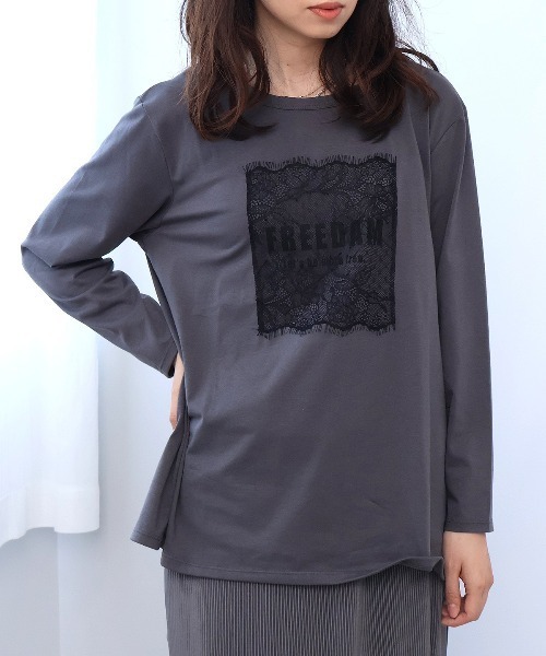 leswel(レスウェル)の「【M~5L】レースロゴロンT(Tシャツ/カットソー・レディース・カーキ/ライトグレー/チャコールグレー・M/L/LL/3L/4L/5L)」の8枚目の写真