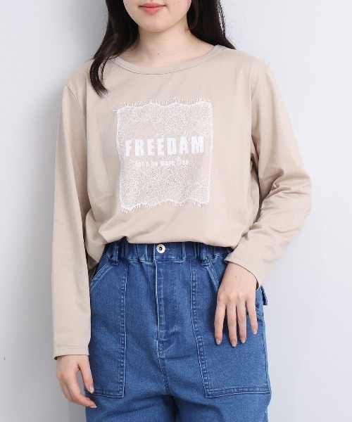 leswel(レスウェル)の「【M~5L】レースロゴロンT(Tシャツ/カットソー・レディース・カーキ/ライトグレー/チャコールグレー・M/L/LL/3L/4L/5L)」の12枚目の写真