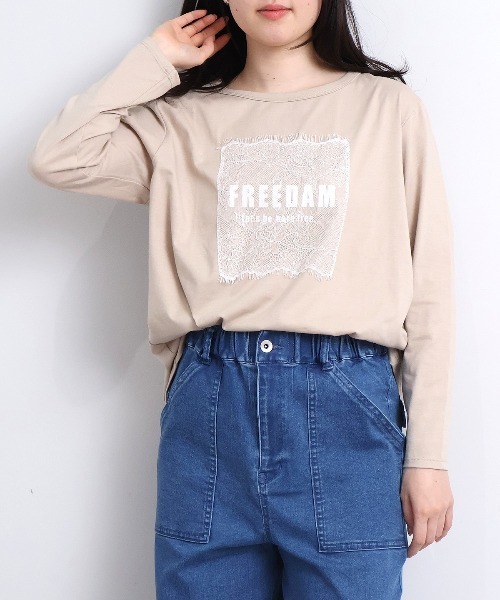 leswel(レスウェル)の「【M~5L】レースロゴロンT(Tシャツ/カットソー・レディース・カーキ/ライトグレー/チャコールグレー・M/L/LL/3L/4L/5L)」の13枚目の写真